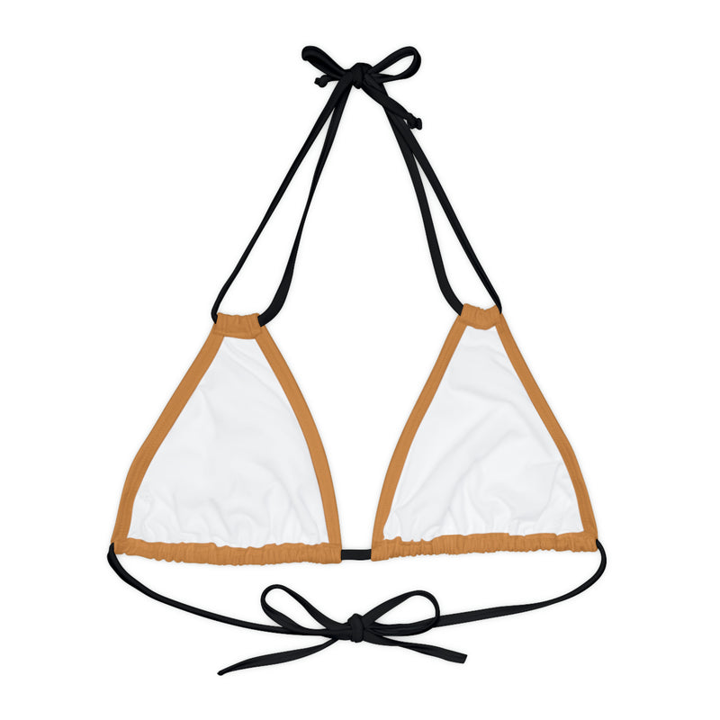 "Skull & Barrel" Base Light Brown - Right Logo - Strappy Triangle Bikini Top (AOP)