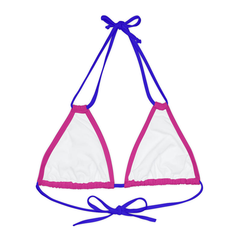"Skull & Barrel" Base Pink - Left Logo - Strappy Triangle Bikini Top (AOP)