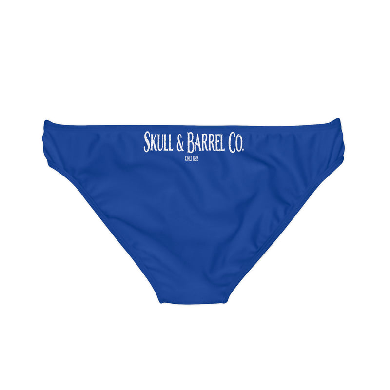 "Skull & Barrel" Base Dark Blue - White Logo - Loop Tie Side Bikini Bottom (AOP)