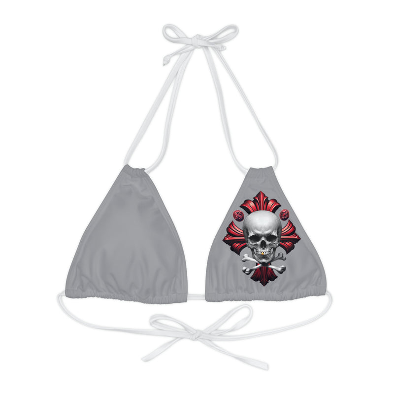 "Skull & Barrel" Base Grey - Left Logo - Strappy Triangle Bikini Top (AOP)