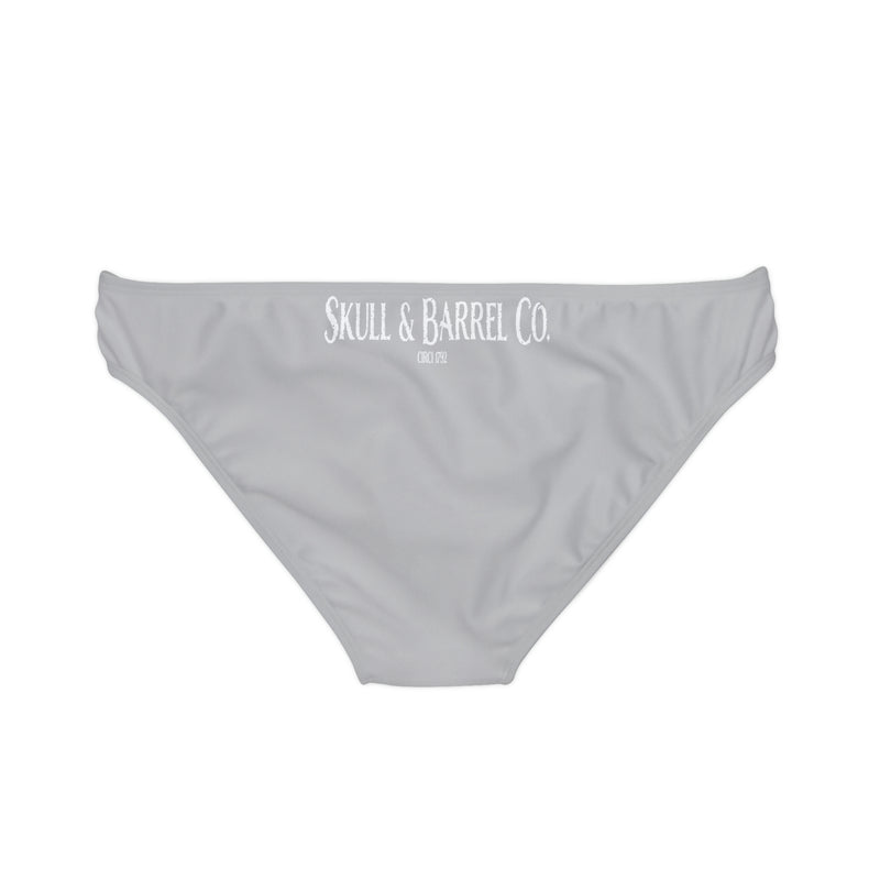 "Skull & Barrel" Base Light Grey - White Logo - Loop Tie Side Bikini Bottom (AOP)