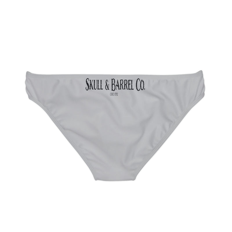 "Skull & Barrel" Base Light Grey - Black Logo - Loop Tie Side Bikini Bottom (AOP)