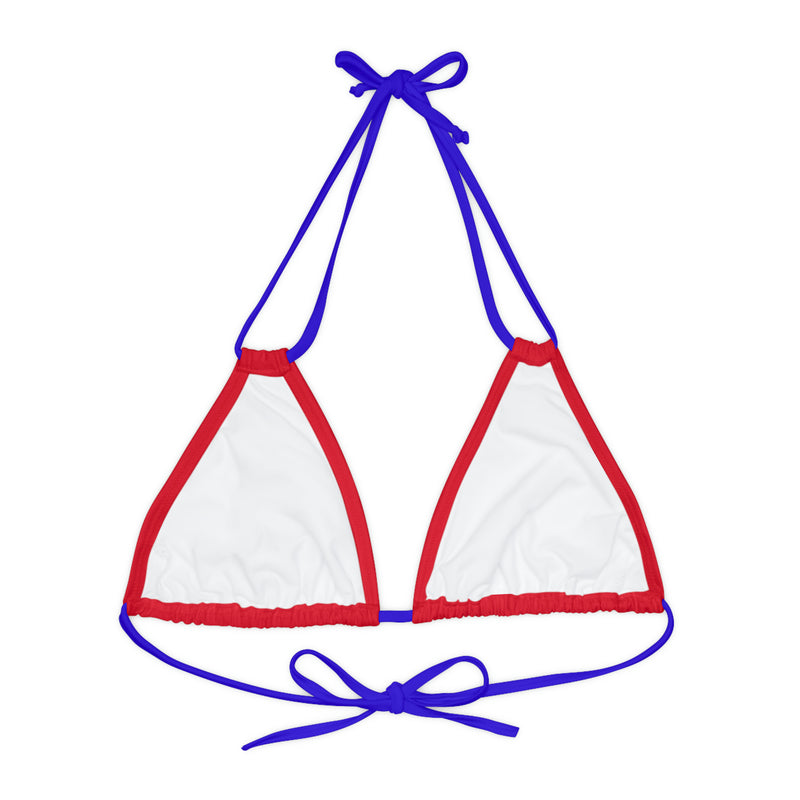 "Skull & Barrel" Base Dark Red - Left Logo - Strappy Triangle Bikini Top (AOP)
