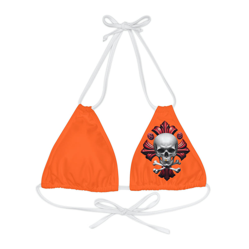 "Skull & Barrel" Base Orange - Left Logo - Strappy Triangle Bikini Top (AOP)