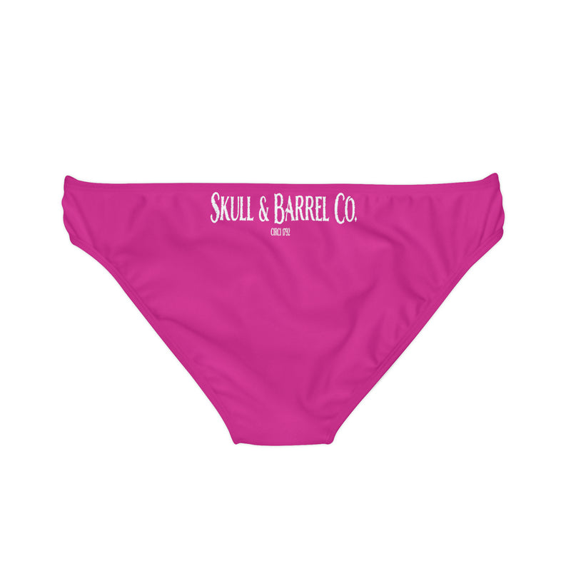 "Skull & Barrel" Base Pink - White Logo - Loop Tie Side Bikini Bottom (AOP)