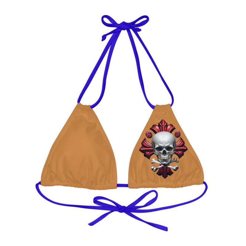 "Skull & Barrel" Base Light Brown - Left Logo - Strappy Triangle Bikini Top (AOP)