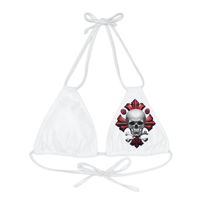 "Skull & Barrel" Base White - Left Logo - Strappy Triangle Bikini Top (AOP)