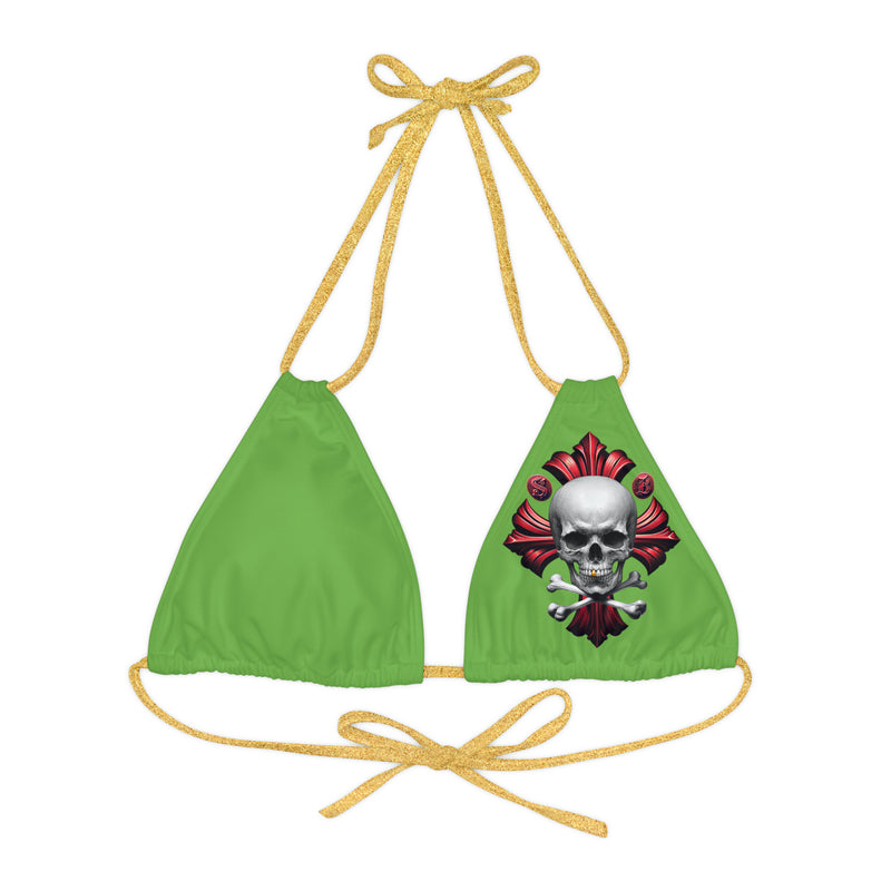 "Skull & Barrel" Base Green - Left Logo - Strappy Triangle Bikini Top (AOP)