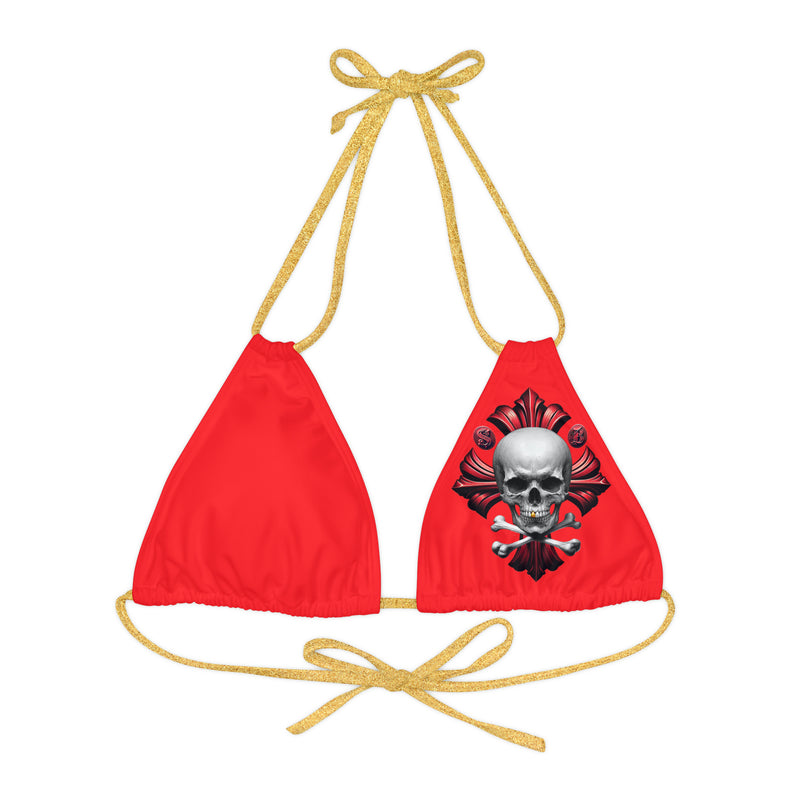 "Skull & Barrel" Base Red - Left Logo - Strappy Triangle Bikini Top (AOP)