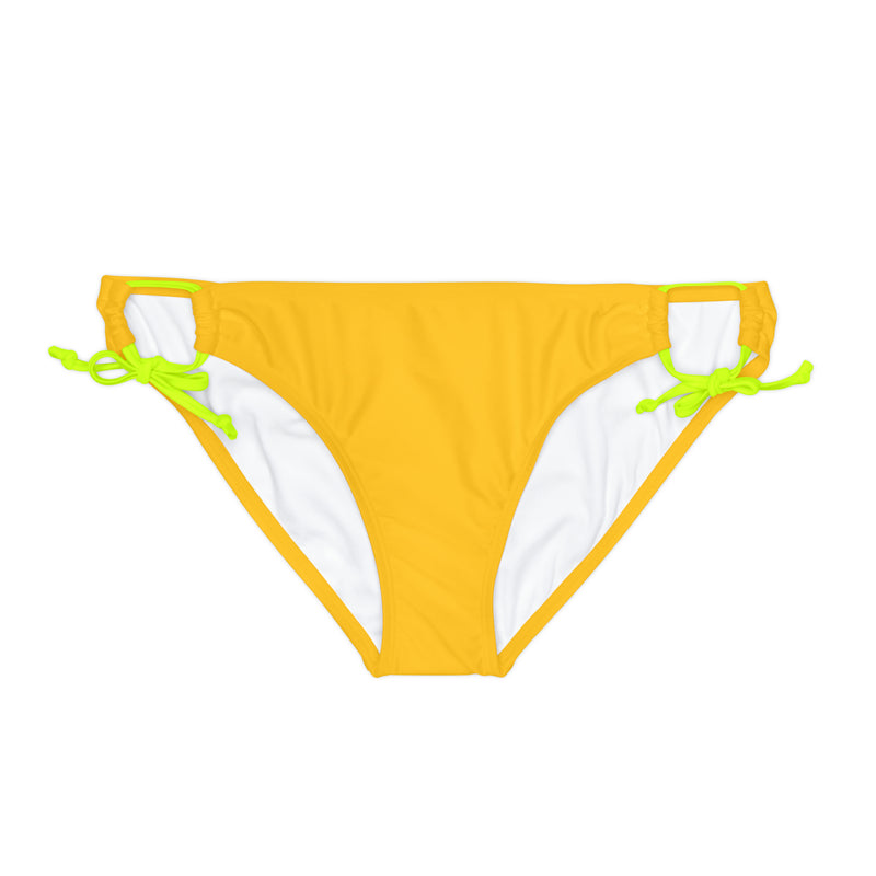 "Skull & Barrel" Base Yellow - Black Logo - Loop Tie Side Bikini Bottom (AOP)