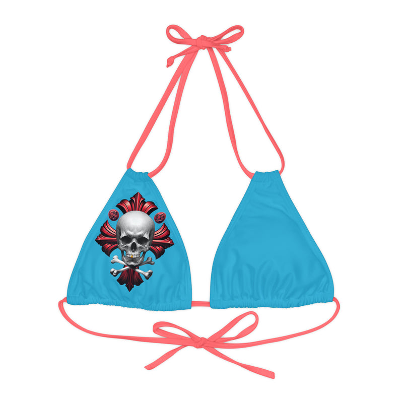 "Skull & Barrel" Base Turquoise - Right Logo - Strappy Triangle Bikini Top (AOP)