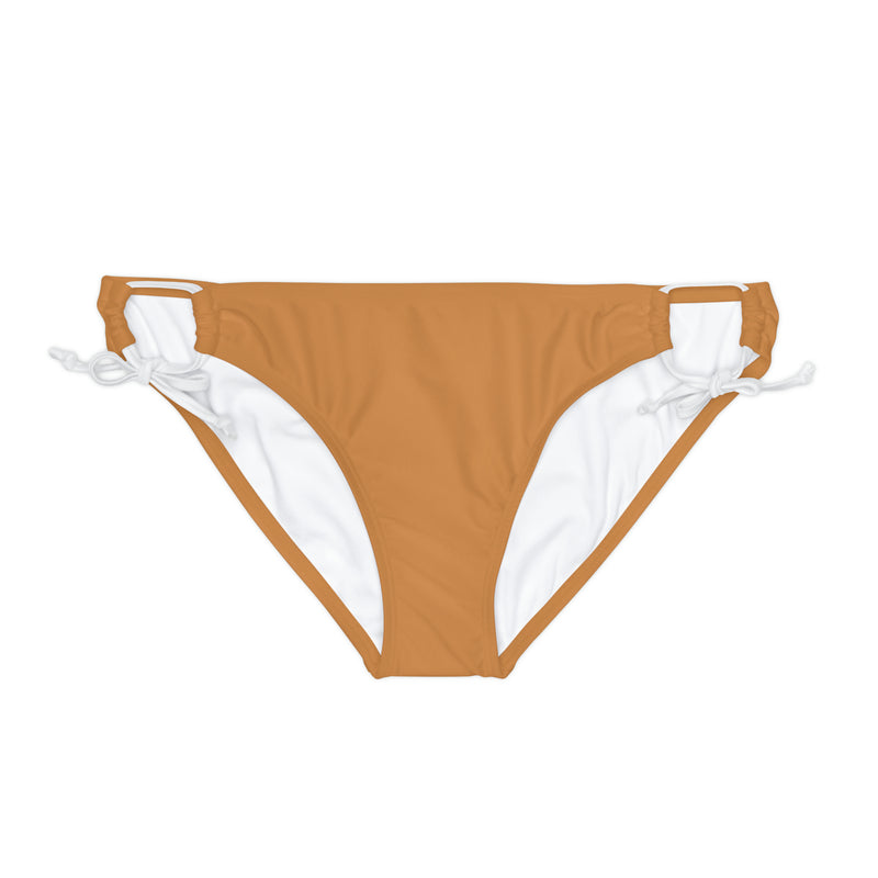 "Skull & Barrel" Base Light Brown - White Logo - Loop Tie Side Bikini Bottom (AOP)