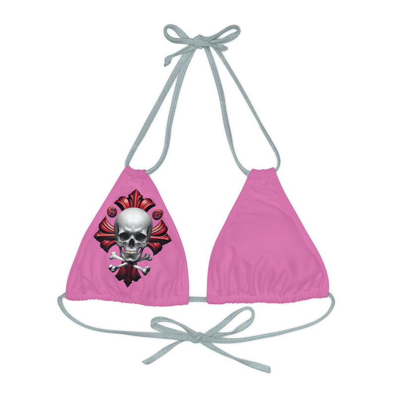 "Skull & Barrel" Base Light Pink - Right Logo - Strappy Triangle Bikini Top (AOP)