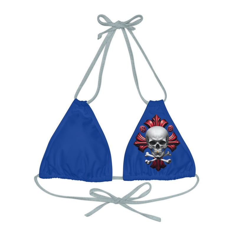 "Skull & Barrel" Base Dark Blue - Left Logo - Strappy Triangle Bikini Top (AOP)