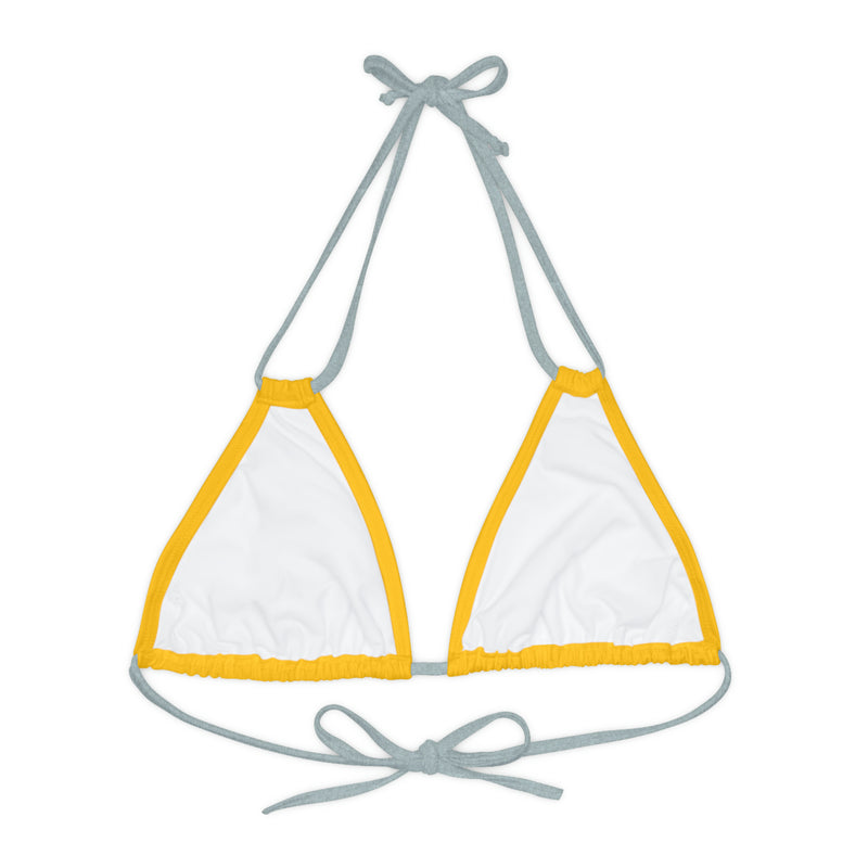 "Skull & Barrel" Base Yellow - Right Logo - Strappy Triangle Bikini Top (AOP)