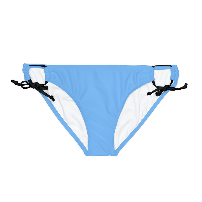 "Skull & Barrel" Base Light Blue - White Logo - Loop Tie Side Bikini Bottom (AOP)