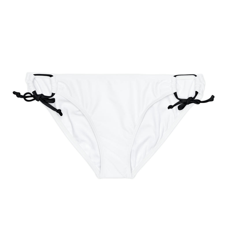 "Skull & Barrel" Base White - Black Logo - Loop Tie Side Bikini Bottom (AOP)