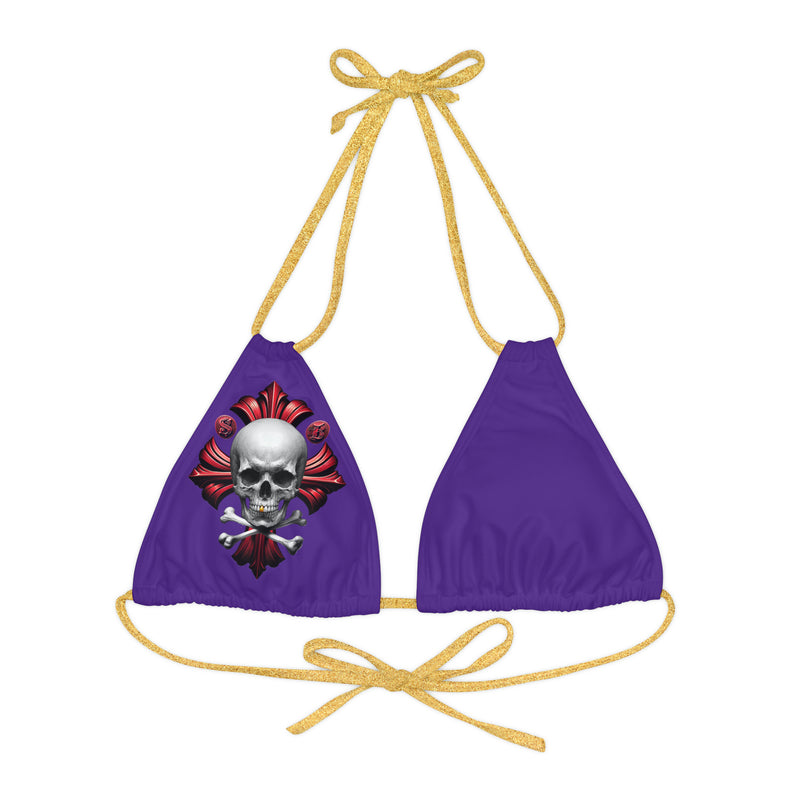 "Skull & Barrel" Base Purple - Right Logo - Strappy Triangle Bikini Top (AOP)