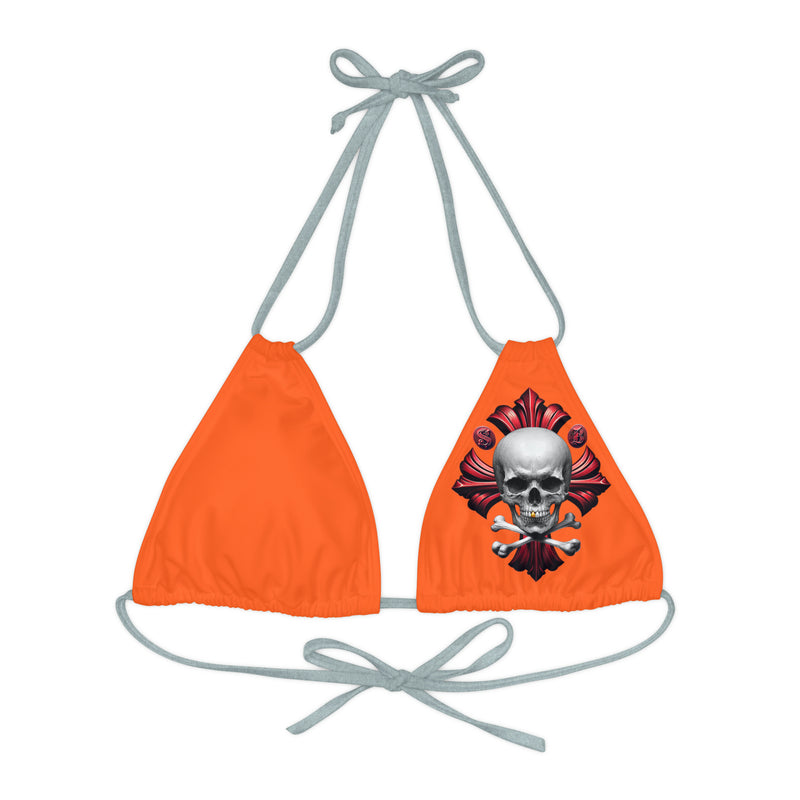 "Skull & Barrel" Base Orange - Left Logo - Strappy Triangle Bikini Top (AOP)