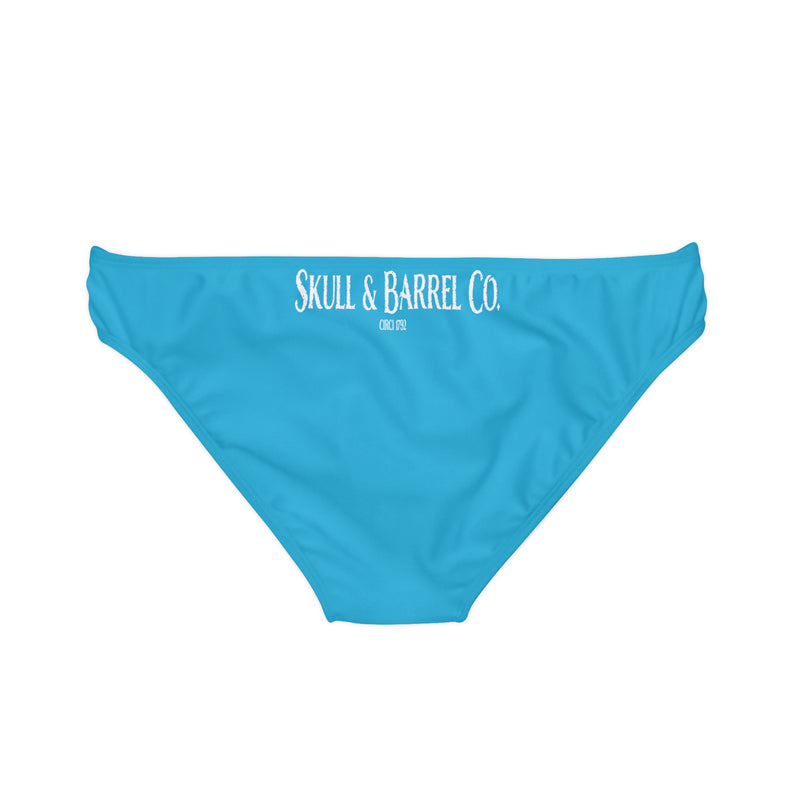 "Skull & Barrel" Base Turquoise - White Logo - Loop Tie Side Bikini Bottom (AOP)