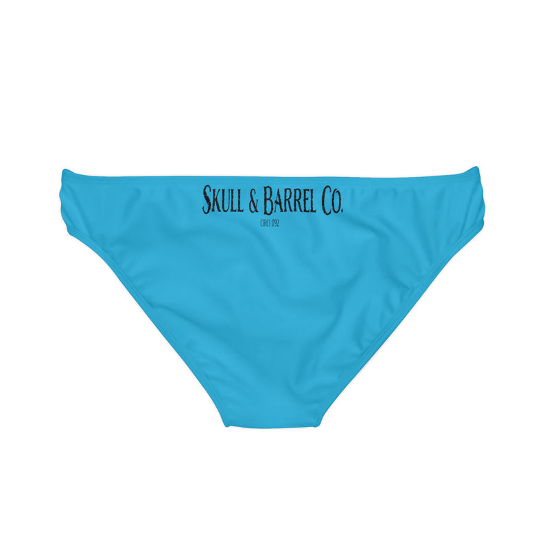 "Skull & Barrel" Base Turquoise - Black Logo - Loop Tie Side Bikini Bottom (AOP)