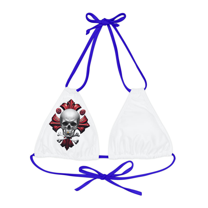 "Skull & Barrel" Base White - Right Logo - Strappy Triangle Bikini Top (AOP)