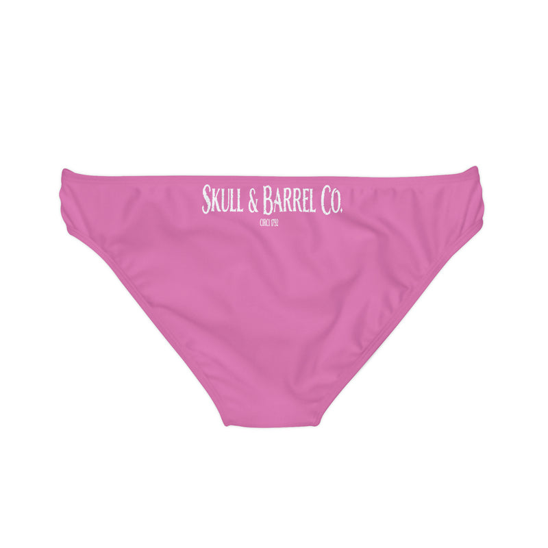 "Skull & Barrel" Base Light Pink - White Logo - Loop Tie Side Bikini Bottom (AOP)