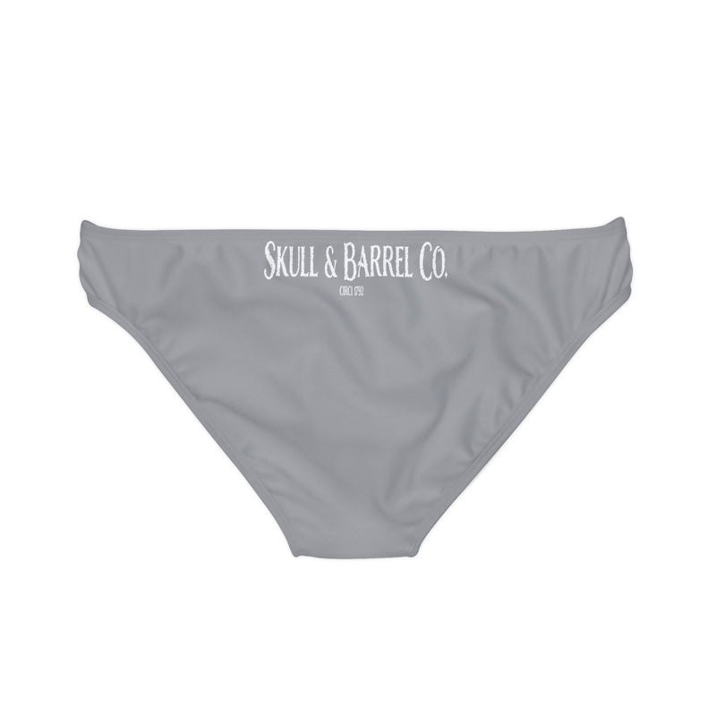 "Skull & Barrel" Base Grey - White Logo - Loop Tie Side Bikini Bottom (AOP)