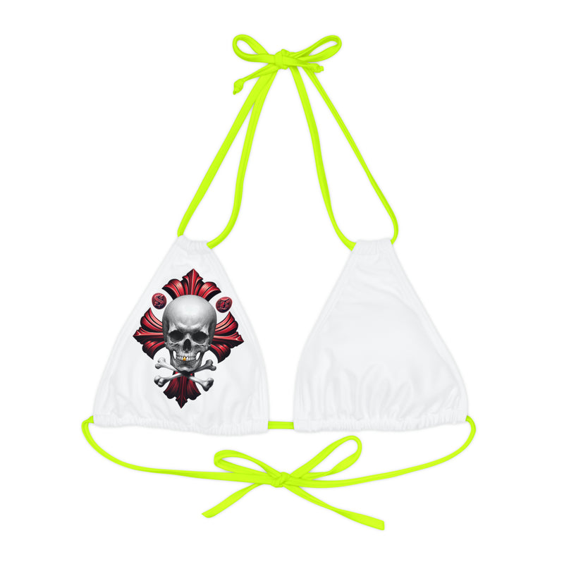 "Skull & Barrel" Base White - Right Logo - Strappy Triangle Bikini Top (AOP)