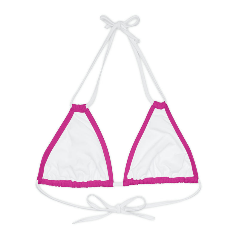 "Skull & Barrel" Base Pink - Left Logo - Strappy Triangle Bikini Top (AOP)