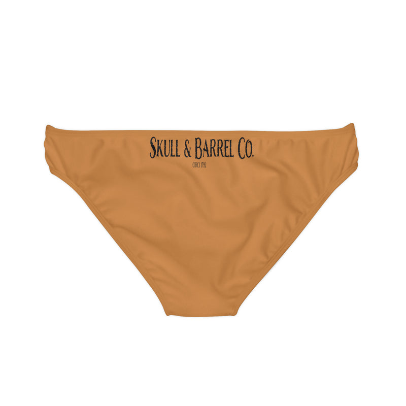 "Skull & Barrel" Base Light Brown - Black Logo - Loop Tie Side Bikini Bottom (AOP)