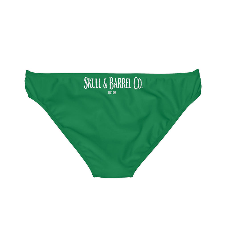 "Skull & Barrel" Base Dark Green - White Logo - Loop Tie Side Bikini Bottom (AOP)