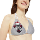 "Skull & Barrel" Base Light Grey - Right Logo - Strappy Triangle Bikini Top (AOP)