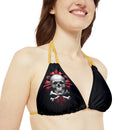 "Skull & Barrel" Base Black - Right Logo - Strappy Triangle Bikini Top (AOP)