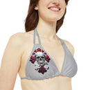 "Skull & Barrel" Base Light Grey - Right Logo - Strappy Triangle Bikini Top (AOP)