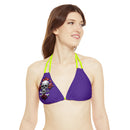 "Skull & Barrel" Base Purple - Right Logo - Strappy Triangle Bikini Top (AOP)