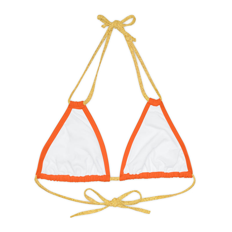 "Skull & Barrel" Base Orange - Right Logo - Strappy Triangle Bikini Top (AOP)