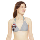 "Skull & Barrel" Base Light Grey - Right Logo - Strappy Triangle Bikini Top (AOP)