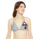 "Skull & Barrel" Base Light Grey - Left Logo - Strappy Triangle Bikini Top (AOP)