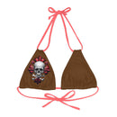 "Skull & Barrel" Base Brown - Right Logo - Strappy Triangle Bikini Top (AOP)