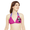 "Skull & Barrel" Base Pink - Left Logo - Strappy Triangle Bikini Top (AOP)