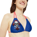 "Skull & Barrel" Base Dark Blue - Right Logo - Strappy Triangle Bikini Top (AOP)