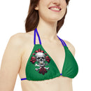 "Skull & Barrel" Base Dark Green - Right Logo - Strappy Triangle Bikini Top (AOP)