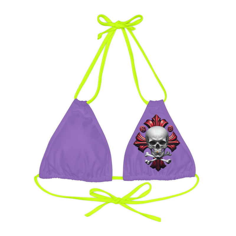 "Skull & Barrel" Base Light Purple - Left Logo - Strappy Triangle Bikini Top (AOP)