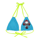 "Skull & Barrel" Base Turquoise - Left Logo - Strappy Triangle Bikini Top (AOP)