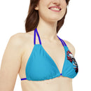 "Skull & Barrel" Base Turquoise - Left Logo - Strappy Triangle Bikini Top (AOP)