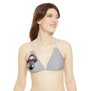 "Skull & Barrel" Base Light Grey - Right Logo - Strappy Triangle Bikini Top (AOP)