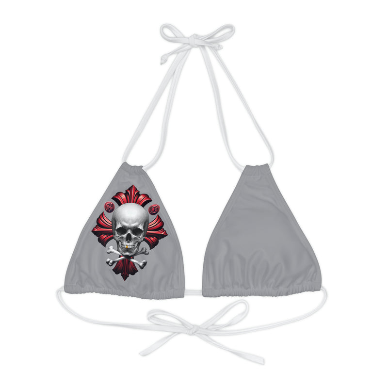 "Skull & Barrel" Base Grey - Right Logo - Strappy Triangle Bikini Top (AOP)