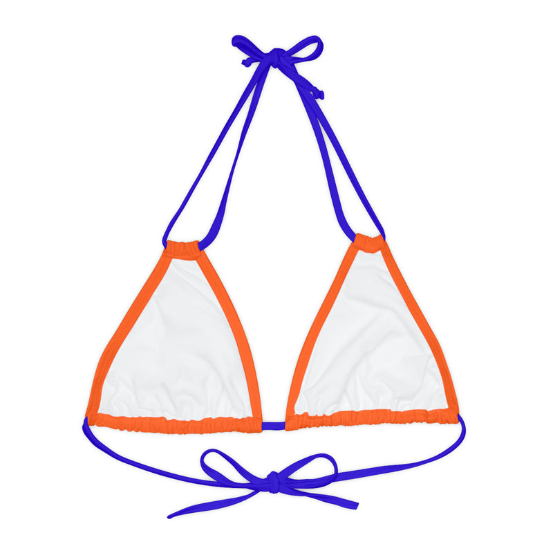 "Skull & Barrel" Base Orange - Right Logo - Strappy Triangle Bikini Top (AOP)