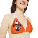 "Skull & Barrel" Base Orange - Right Logo - Strappy Triangle Bikini Top (AOP)